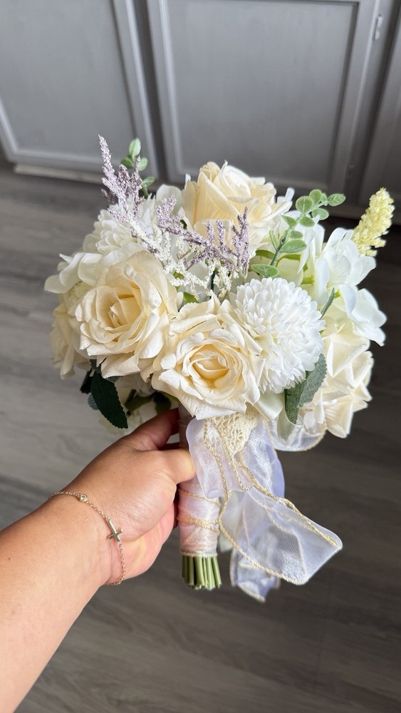 Silk Flower Bouquet With Ribbon Fake Flower
