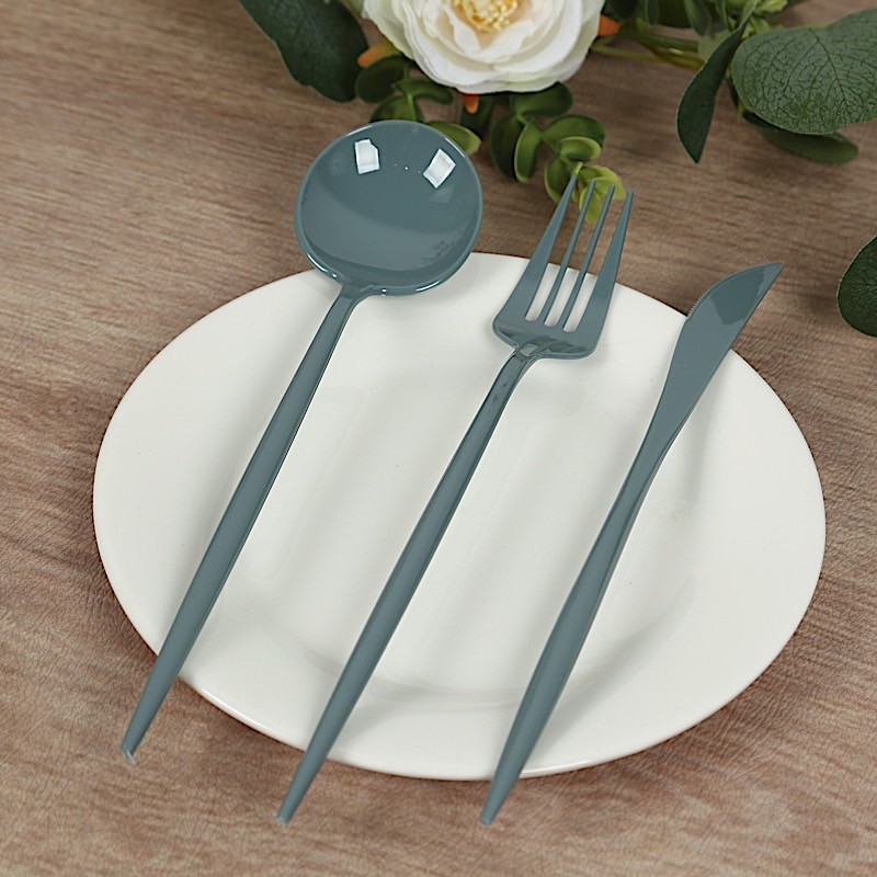 60 DUSTY BLUE Heavy Duty Forks Spoons and Knives Set Party Disposable Tableware