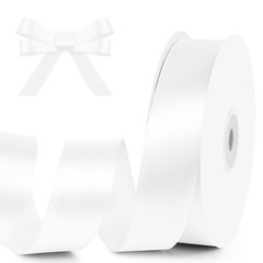 KMER LIFE 1 inch Wide x 50 Yards White Single Faced Polyester Satin Ribbon, W…