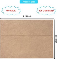 100 Pack 5×7 A7 (5.25 x 7.25 Inches) Envelopes (100 Pack), Kraft Brown
