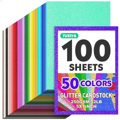 100 Sheets 5″ X 7″ Glitter Cardstock,50 5X7in 100p, 50 Assorted Colors