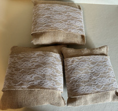 Small Burlap Pillow With Flower – Decor, Wedding, Country, Rustic, Ring Bearer