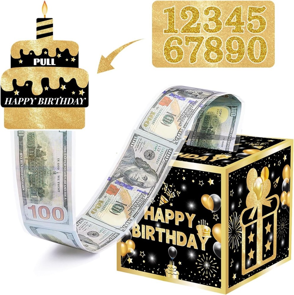 Birthday Money Box for Cash Gift with DIY Stickers，A Surprising Money Gift Box