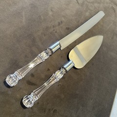 Vintage Cake Knife and Server Set, Stainless Blades with Resin Crystal Handles