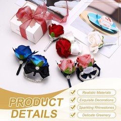 2Pcs Wrist Corsage Boutonnieres Set with Black Ribbon, Champagne