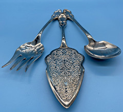 Stainless Steel Salad & Pie/Cake 3 PC Server Set – Nice Pattern & Heavy Duty-VTG