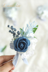 Set of 6 Dusty Blue Wedding Boutonniere for Men Artificial Flowers for Wedding G
