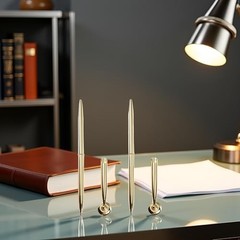 GANPUB 2Pcs Gold Pen & Pen Stand Round Pen Holder Signing Set Metal Attached