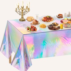 OHOME 4 Pack Iridescence Plastic 54″ x 108″, Iridescent Tablecloth