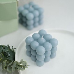 2 DUSTY BLUE Bubble Cube Unscented Paraffin Wax CANDLES Wedding Centerpieces