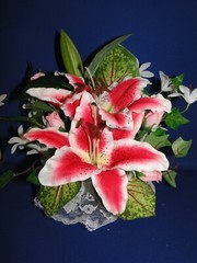 New Stunning & Elegant Pink and White Lily Flowers Wedding Cake Top, #213