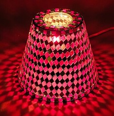 Candle Lamp Red Mosaic Shade on Brass Candle Holder&Votive Set/2 7″D 29.5″High