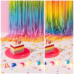 Pastel Rainbow Foil Fringe Curtain Streamers Party Backdrop Foil Fringe Backd…