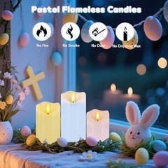 Flameless Candles Light, Set of 3 Pastel Spring LED Candles with 3 Colors