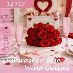 Plastic Champagne Flutes, Champagne Glasses Bulk, Reusable Unbreakable 12 Pink