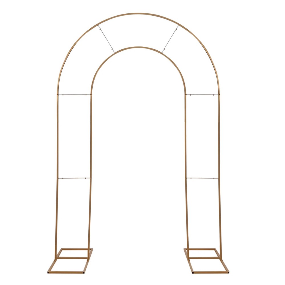 8 ft Gold Double Round Top Metal Floral Display Frame Arch Backdrop Stand Party