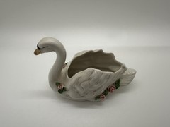 Vintage Dresden Germany Swan With Pink Roses Figurine Wedding Cake Topper