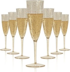 Oojami 6 Oz Gold Glitter Plastic Champagne Glasses 24 Pack 6 oz,