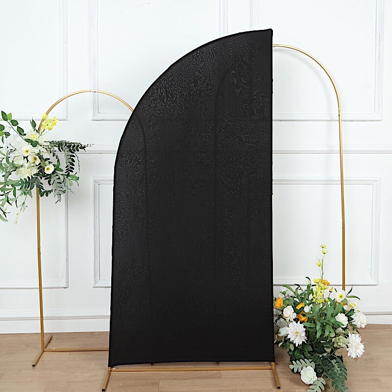 6 ft x 3 ft Matte BLACK Fitted Spandex Half Moon Backdrop STAND COVER Party
