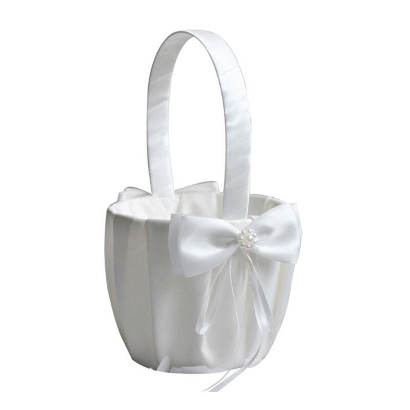 Party Decoration Basket Special Occasion Basket Charm White Satins Flower Basket