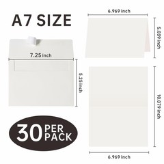 Blank Cards and Envelopes 5×7, 30 30 Pack A7 Envelopes, Cream White