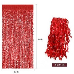 3 Pack Red Backdrop Curtain – 3.3 ft x 6.6 ft Foil Backdrop Curtain Laser Red