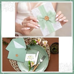 100 Set Wedding Invitation Kit Wedding Vellum Jackets Bulk for 5X7 Sage Green En