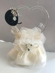 Daisy, Glass Heart and Doves, and Black Cowboy Hat, Ivory Western Cake Topper