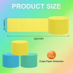 3Roll 1.8″x72FT Crepe Paper Streamers Decorations Light Blue/Mint Green/Yellow