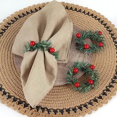 12Pcs Red Fruit Pine Needle Flower Napkin Rings Thanksgiving Christmas Party