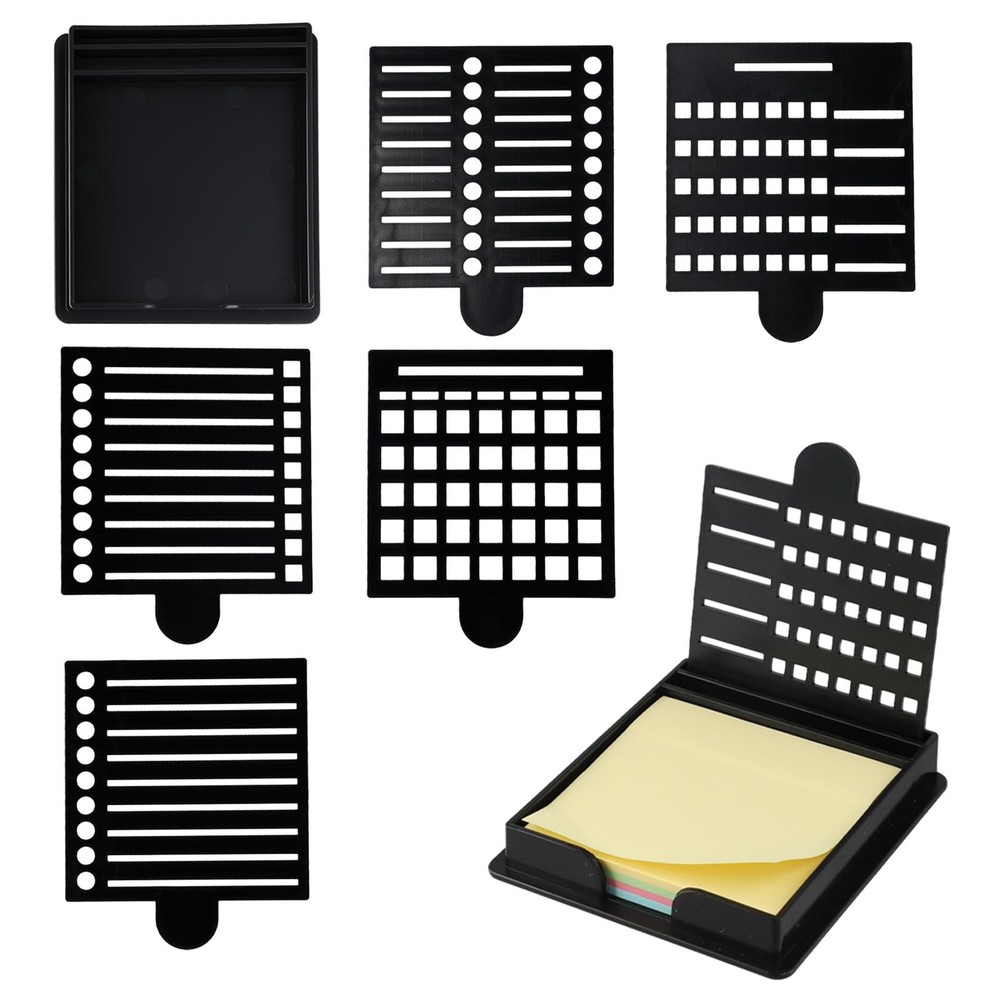 Sticky Note Stencil and Holder with Five Different Stencil, 3×3 inches, Black