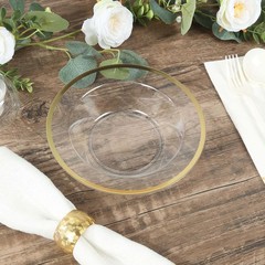 20 pcs 12 oz CLEAR GOLD Rim Plastic Salad Soup Bowls Wedding Party Events Favors