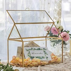 Large Glass Card Box with Lid for Wedding Reception (10.2x6x8.2 Inches) Gold