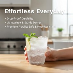 Clear Acrylic Drinking Glasses Set of 6, Plastic Cups Reusable, Unbreakable