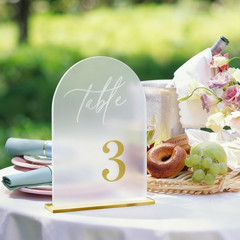 Frosted Wedding Table Numbers 1-10 with Stands, Elegant Gold 3D Arch Signs with