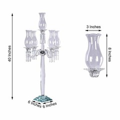 40-Inch Clear 5 Arm Crystal GLASS Candelabra Hurricane Taper CANDLE HOLDER Party
