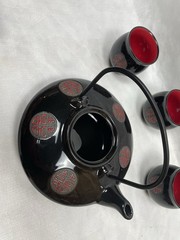New Black Glossy Chinese Wedding Tea Set Double Happiness 囍 Teapot + 4 Cups