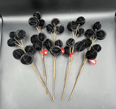 Black Velvet Ball Pick Artificial Floral Stem Deco Floral NEW ~ Set of 5 Stems