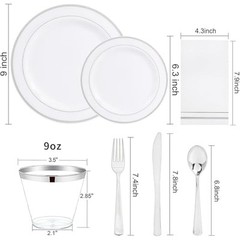 700PCS Silver Plastic Plates – Silver Plate Set 100Guest – Silver Rim