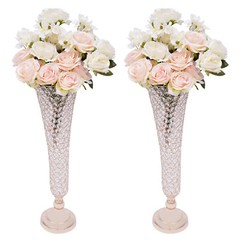 2 Pc Gold Crystal Trumpet Flower Vase Set 53 cm Tall Wedding Centerpiece