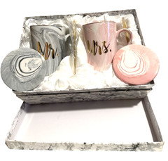 Mr&Mrs Ceramic Cup Set Marble design in Grey & Pink 3″ Tall Wedding/Anniversary