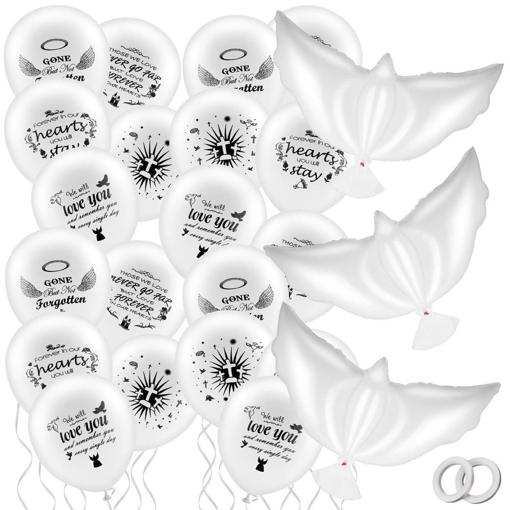 Piriuuo White Dove Memorial Balloons Set – 20 & 3 12 Inches,