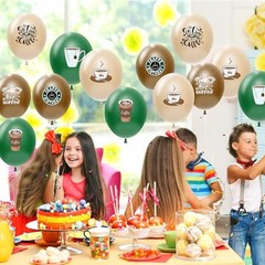 48 Pcs Coffee Birthday Decorations Party Balloons Set, Disposable Green Brown