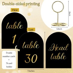 Table Numbers 1 30 Head Card Holders 5×7 Inch Arched Wedding Sign Black Gold