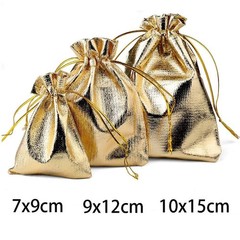 50pcs Adjustable Fabric Jewelry Bags Gold Drawstring Pouches for Wedding Storage