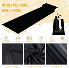 Black Velvet Aisle Runner 4×30 FT for Weddings, Parties, and Events