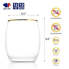12 Pack 12oz Gold Plastic Wine Glasses Stemless, Gold Gold(12oz-12pack)