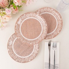 25 NATURAL 9″ Burlap Print Floral Lace Paper Dinner PLATES Party Events Supplies