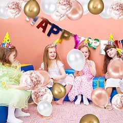 Rose Gold Confetti Latex Balloons, 60 Pack White Balloons Rose Gold White Gold