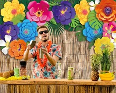 VitalCozy 7x5ft Fabric Hawaiian Beach Photography Backdrop Aloha Luau Party D…